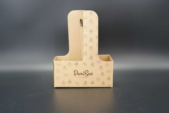 Custom Eco Friendly Disposable Paper Take Out Coffee Cup Drink Carriers 2 4 Pack Paper Cup Holder with Handle