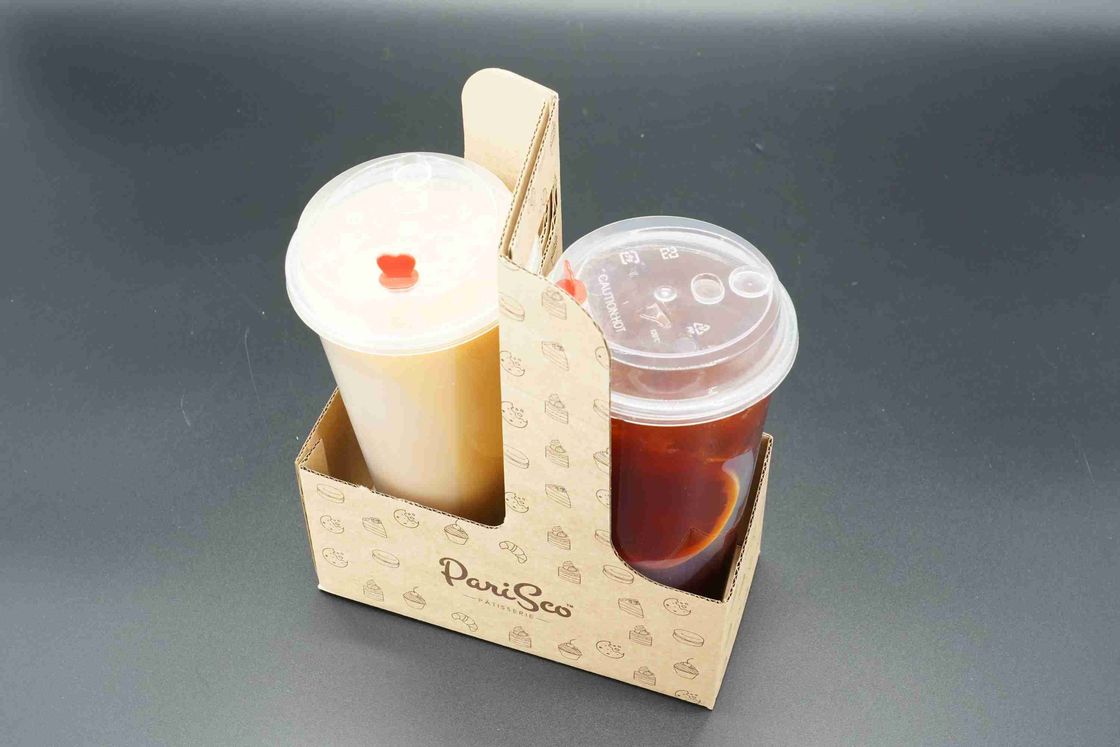 Custom Eco Friendly Disposable Paper Take Out Coffee Cup Drink Carriers 2 4 Pack Paper Cup Holder with Handle