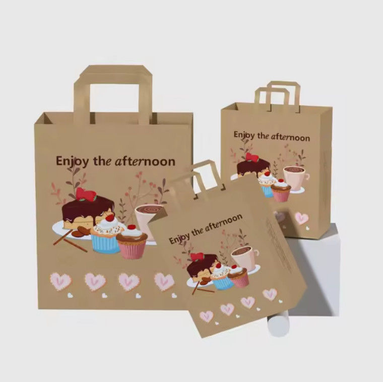 Custom Logo European Style Tote Gift Paper Bag With Handle Paper Food Shopping Bags Luxury