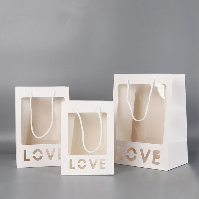 Stock Window Flower Lover Gift Tote Carrier Shopping Paper Packaging Bag